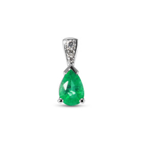  Pendentif Or Blanc 750 serti d une Emeraude poire 7x5mm diamants 3 diamants sont sertis dans bélière pour un poids total ...