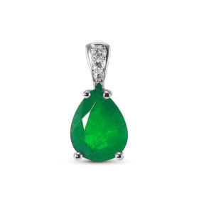  Pendentif Or Blanc 750 serti d une Emeraude poire 9x7mm 3 diamants Dimensions du pendentif (bélière incluse) : 15x7mm Poi...