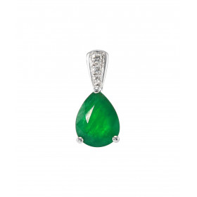 Pendentif Or Blanc 750 serti d une émeraude poire 9x7mm diamants 3 diamants sont sertis dans bélière pour un poids total 0...