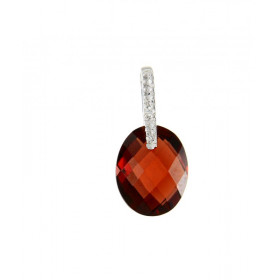 Pendentif Or Blanc 750 Grenat Dome 10x8mm Diamant Dimensions du pendentif : 17x8mm Bélière sertie d un diamant