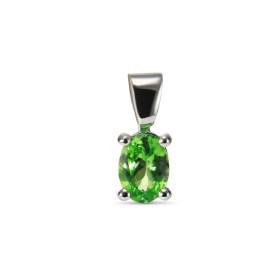 Pendentif en Or Blanc 750 serti d&#39;un Grenat Tsavorite AAA ovale de 7x5mm (0,6 carat). Dimensions du pendentif (bélière...