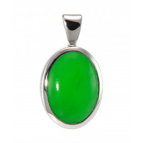 Pendentif Or Blanc 750 Jade Ovale 14x10mm