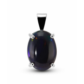 Pendentif Or Blanc 750 serti d&#39;une opale noire ovale de 14x10mm (3.5 carats). Dimensions du pendentif (bélière incluse...