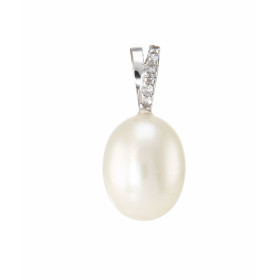 Pendentif oxyde perle Or blanc 750 Dimensions du pendentif : 16x8mm Dimensions perle : 10x8mm 