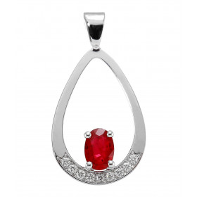  Pendentif Or blanc 750 serti d un Rubis AAA ovale 7x5mm 9 diamants 1,4mm diamètre Dimensions du pendentif (bélière inclus...