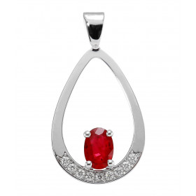 Pendentif en Or blanc 750 serti d&#39;un Rubis AAA ovale de 7x5mm et de 9 diamants de 1,4mm de diamètre. Dimensions du pen...