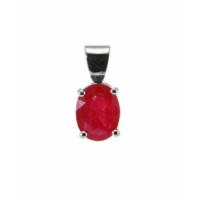 Pendentif en Or Blanc 750 serti d&#39;un Rubis ovale de 8x6mm (1.05 carat). Dimensions du pendentif : 15 x 6 mm