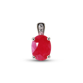 Pendentif Or Blanc 750 Rubis Ovale 9x7mm et Diamant. Rubis Ovale de 9x7mm (1.7 carat). Bélière sertie 3 diamants pour un p...