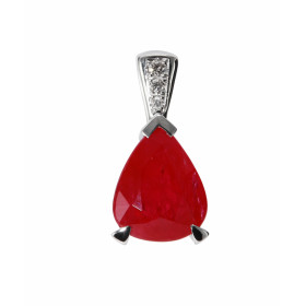 Pendentif Or Blanc 750 Rubis poire 10x8mm et diamants