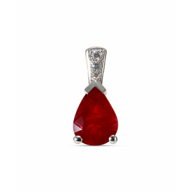  Pendentif Or Blanc 750 Rubis Poire 8x6mm Diamant Rubis Poire 8x6mm (0.95 carat) Bélière sertie 3 diamants pour un poids t...