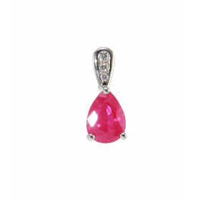 Pendentif Or Blanc 750 Rubis Poire 8x6mm et Diamants