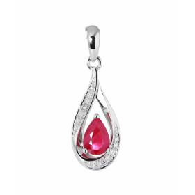 Pendentif Or Blanc 750 Rubis poire de 6x4mm et Diamants. Rubis taille poire mesurant 6x4mm et pesant 0.45 carat. Cette pie...