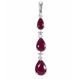 Pendentif Or Blanc 750 Rubis Poire Diamant Pendentif articulé serti 3 rubis forme poires (7x5 , 6x4 5x3mm) 2 petits diaman...