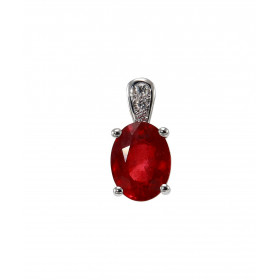  Pendentif Or Blanc 750 serti d un Rubis traité ovale 8x6mm diamants Bélière sertie 3 diamants pour un poids total 0.03 ca...
