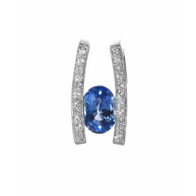  Pendentif Or Blanc 750 serti d un saphir Ceylan ovale 7x5mm (1,2 carat) Entourage composé 22 diamants 1mm (poids total : ...