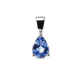 Pendentif Or Blanc 750 Saphir Ceylan Poire 8x6mm