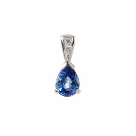  Pendentif Or Blanc 750 serti d un Saphir Ceylan AAA taille poire mesurant 7x5mm diamants Bélière sertie 3 diamants pour u...