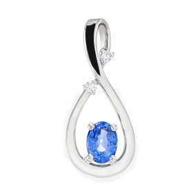 Pendentif Or Blanc 750 serti d un Saphir Ceylan Ovale 7x5mm 2 diamants Dimensions du pendentif (bélière incluse) : 26x11mm...