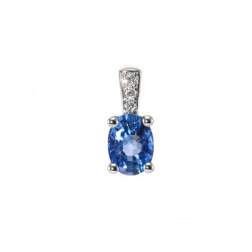  Pendentif Or Blanc 750 serti d un Saphir Ceylan Ovale mesurant 7x5mm 3 diamants Poids total diamant : 0,04 carat Poids Sa...