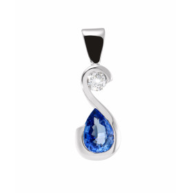  Pendentif Or Blanc 750 serti d un Saphir Ceylan Poire 7x5mm d un Diamant 3mm Poids Saphir : 0.9 carat Poids Diamant : 0.1...