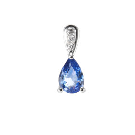  Pendentif Or Blanc 750 serti d un Saphir Ceylan Poire 7x5mm 3 diamants Poids total diamant : 0,035 carat Poids Saphir : 0...