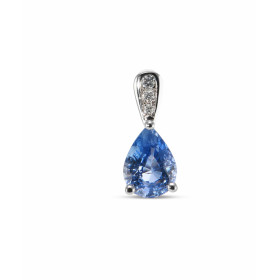  Pendentif Or Blanc 750 serti d un Saphir Ceylan Poire 8x6mm 3 diamants Poids total diamant : 0,035 carat Poids Saphir : 1...