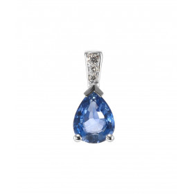  Pendentif Or Blanc 750 serti d un Saphir Ceylan Poire 8x6mm 3 diamants Poids total diamant : 0,035 carat Poids Saphir : 1...
