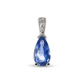  Pendentif Or Blanc 750 serti d un Saphir Ceylan Poire 9.7x5.4mm 3 diamants Dimensions du pendentif : 16x5.4mm Poids Saphi...