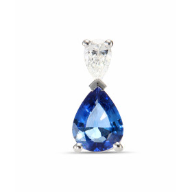 Pendentif Or Blanc 750 Saphir de Ceylan Poire AAA et Diamant Poire