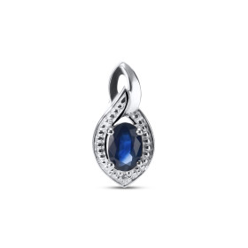 Pendentif Or Blanc750 serti d un saphir ovale 6x4mm d un diamant Dimensions du pendentif : 15 x 7,3 mm