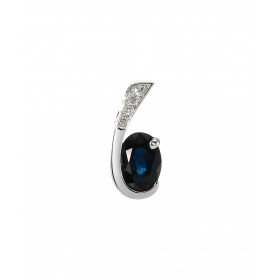 Pendentif Or Blanc 750 serti d un Saphir ovale 7x5mm 4 diamants Dimensions du pendentif : 15x6mm Poids Diamant : 0.035 car...