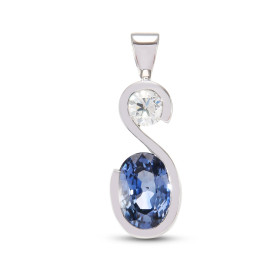 Pendentif Or Blanc 750 Saphir Ovale 9x6mm et Diamant