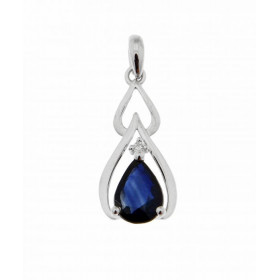  Pendentif Or Blanc 750 serti d un saphir taille poire 7x5mm d un diamant Dimensions du pendentif : 21 x 8 mm 