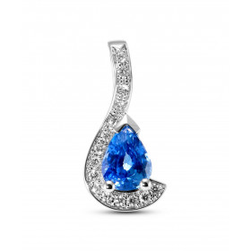  Pendentif Or Blanc 750 serti d un Saphir Poire 8x6mm AAA (1.5 carat) 15 Diamants pour un poids total 0,15 carat Dimension...