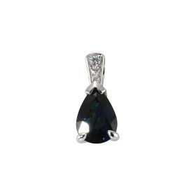  Pendentif Or Blanc 750 Saphir Poire 8x6mm Diamant Saphir 8x6mm (1.3 carat) taillé poire (Provenance Afrique) Bélière sert...