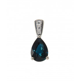Pendentif Or Blanc 750 serti d un Saphir Poire 9x6mm 3 diamants Poids total diamant : 0,04 carat Poids Saphir : 2.1 carats...