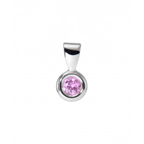 Pendentif Or Blanc 750 Saphir Rose 3.5mm. Saphir rose rond de 5mm de diamètre (0,26 carat). Serti copeaux. Pneu en or blan...