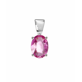 Pendentif serti d&#39;un Saphir Rose Ovale de 8x6mm (1.5 carat). Monture solitaire en Or blanc 750. Serti 4 griffes