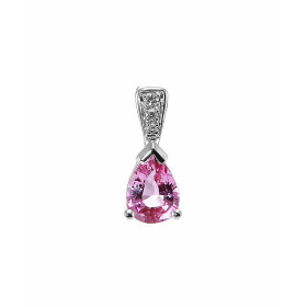  Pendentif Or Blanc 750 serti d un Saphir rose taille poire 7x5mm diamants Bélière sertie 3 diamants pour un poids total 0...