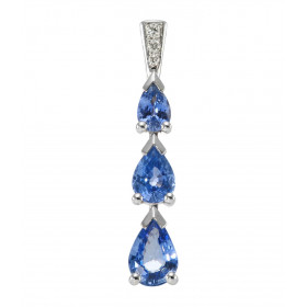  Pendentif Or Blanc 750 Saphirs Ceylan Saphir poire 8x6mm (0.95 carat) 7x5mm (0.76 carat) 6x4mm (0.55 carat) Poids total S...