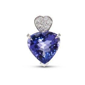  Pendentif Or Blanc 750 serti d une Tanzanite AAA taille coeur 10mm diamants Bélière sertie 8 diamants pour un poids total...