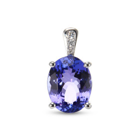  Pendentif Or Blanc 750 serti d une Tanzanite Ovale 11x9mm 3 diamants Dimensions du pendentif (bélière incluse) : 17x9mm 