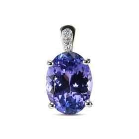  Pendentif Or Blanc 750 serti d une Tanzanite AAA Ovale 12x9mm (4.3 carats) 3 diamants pour un poids total 0,035 carat Dim...