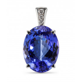  Pendentif Or Blanc 750 serti d une Tanzanite AAA Ovale 17.7x13.8mm 3 Diamants Poids Tanzanite : 13.4 carats Poids total D...