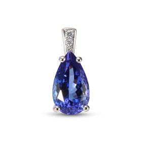  Pendentif Or Blanc 750 Tanzanite AAA Poire Diamant Tanzanite 12.7x7.6mm (3.9 carats) taillée poire Bélière sertie 3 diama...