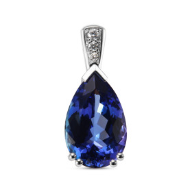  Pendentif Or Blanc 750 serti d une Tanzanite AAA poire 16x10mm diamants 3 diamants sont sertis dans bélière pour un poids...