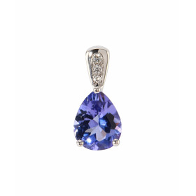  Pendentif Or Blanc 750 serti d une Tanzanite AAA Poire 9x7m (1.35 carat) 3 Diamants pour un poids total 0,035 carat Dimen...
