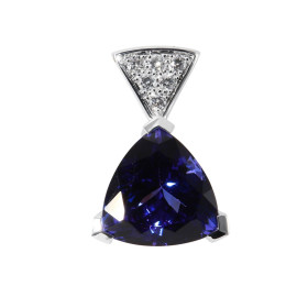 Pendentif en Or Blanc 750 serti d&#39;une Tanzanite AAA Trillion de 11x11mm (6.2 carats) et de 6 diamants pour un poids to...