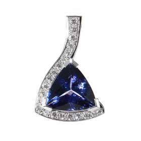  Pendentif Or Blanc 750 Tanzanite AAA Trillion 9mm Diamants Tanzanite 9x9mm (2.8 carats) Entourage composé 20 diamants 1 à...