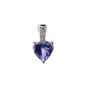 Pendentif Or Blanc 750 Tanzanite coeur 7mm et diamants